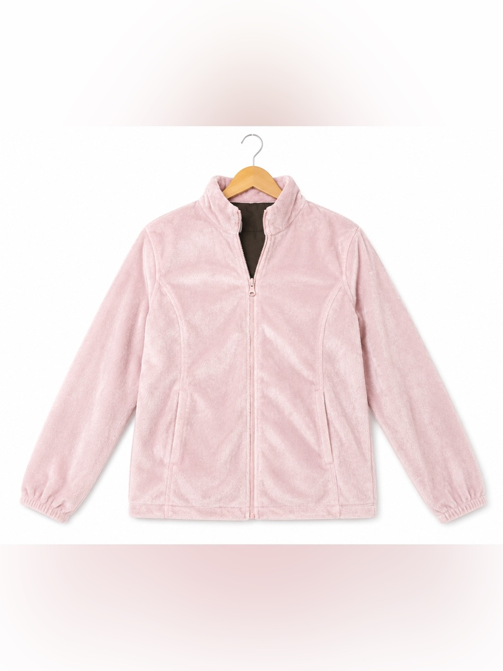 Reversible Pink Plush & Brown Zip-Up Jacket Women’s Cozy Lightweight Coat
